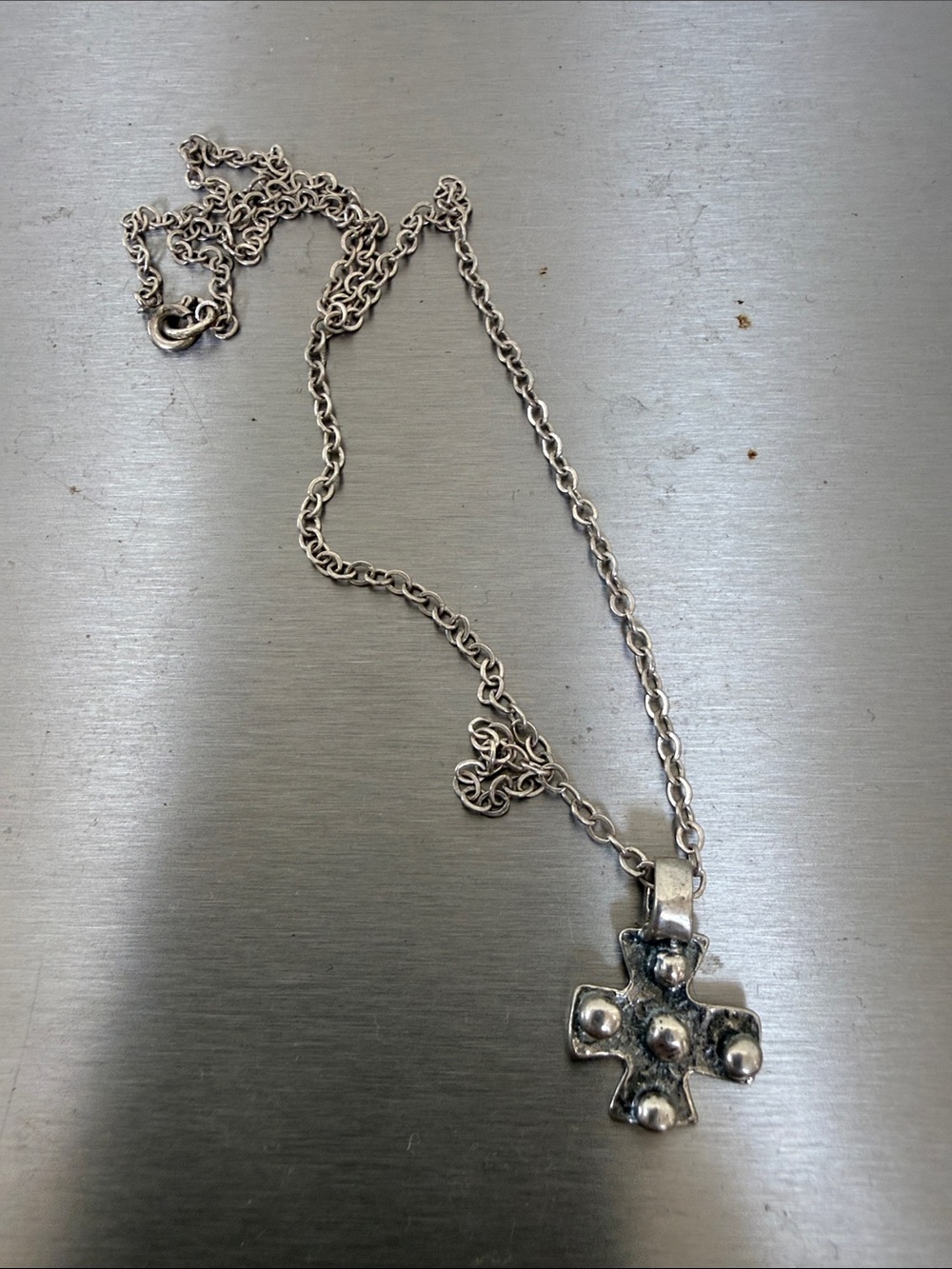 Vintage Sterling Silver Artisan Organic Cluster Pendant cross Necklace